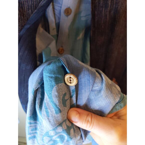 SIMATADELA Simone Vary Lioni Art to Wear Top Turtle Print Lagenlook Blue M/L - Picture 10 of 10